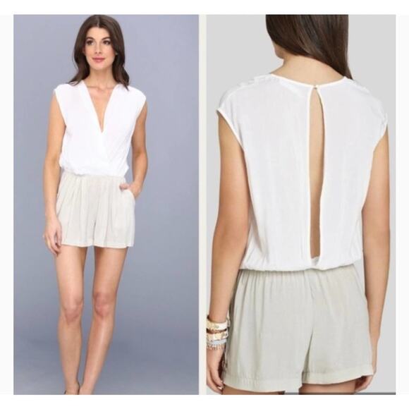 BCBGeneration White & Cashew Surplice Romper Size Small - Picture 1 of 9